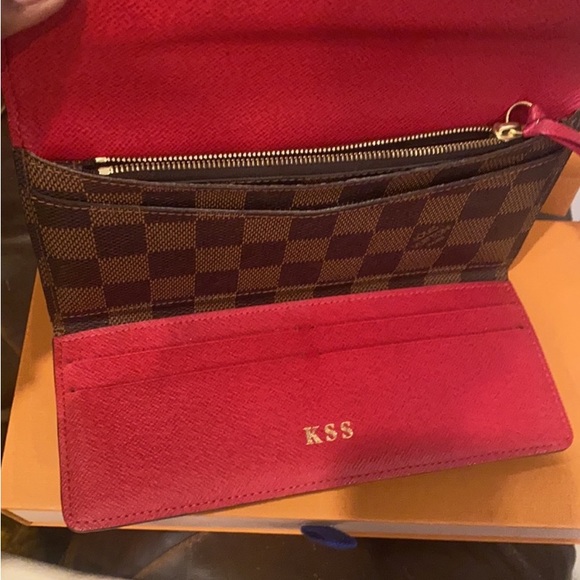 Louis Vuitton Sarah Louis Damien Ebene Vuitton print wallet red lining GUC. - Picture 3 of 10